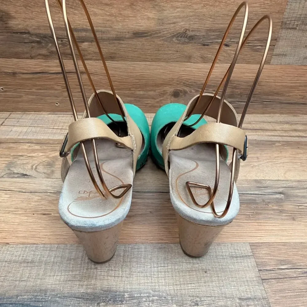 Dansko Thea Lucky Kelly  size 7.5-8 Eu38 Green Leather Combo Clog Shoes
